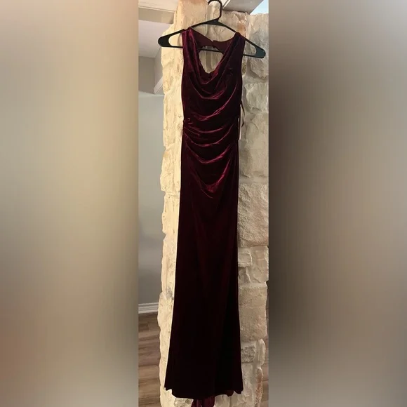 Revelry Elegant Burgundy Faith Velvet Formal Bridesmaid Dress - Picture 4 of 5